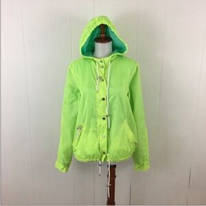 THE MIGHTY COMPANY Neon Green Wind Jacket‎ Women’s S Hood Zip Up Long Sleeve